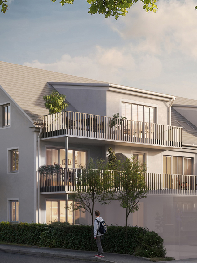 Süd-West-Ansicht auf Balkone Neubau-Mehrfamilienhauses "Römerstraße" in Weilheim